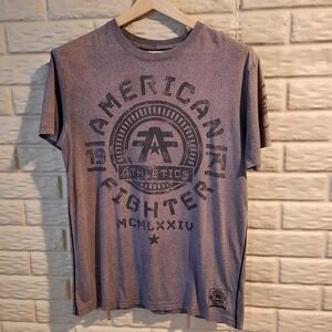 American Fighter T‎ Shirt Mens Large Gray Brown Double Sided Graphic For Buckle